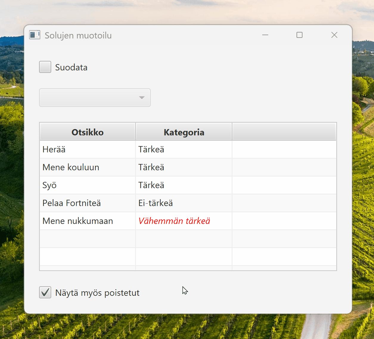 Poistettu kategoria punaisella